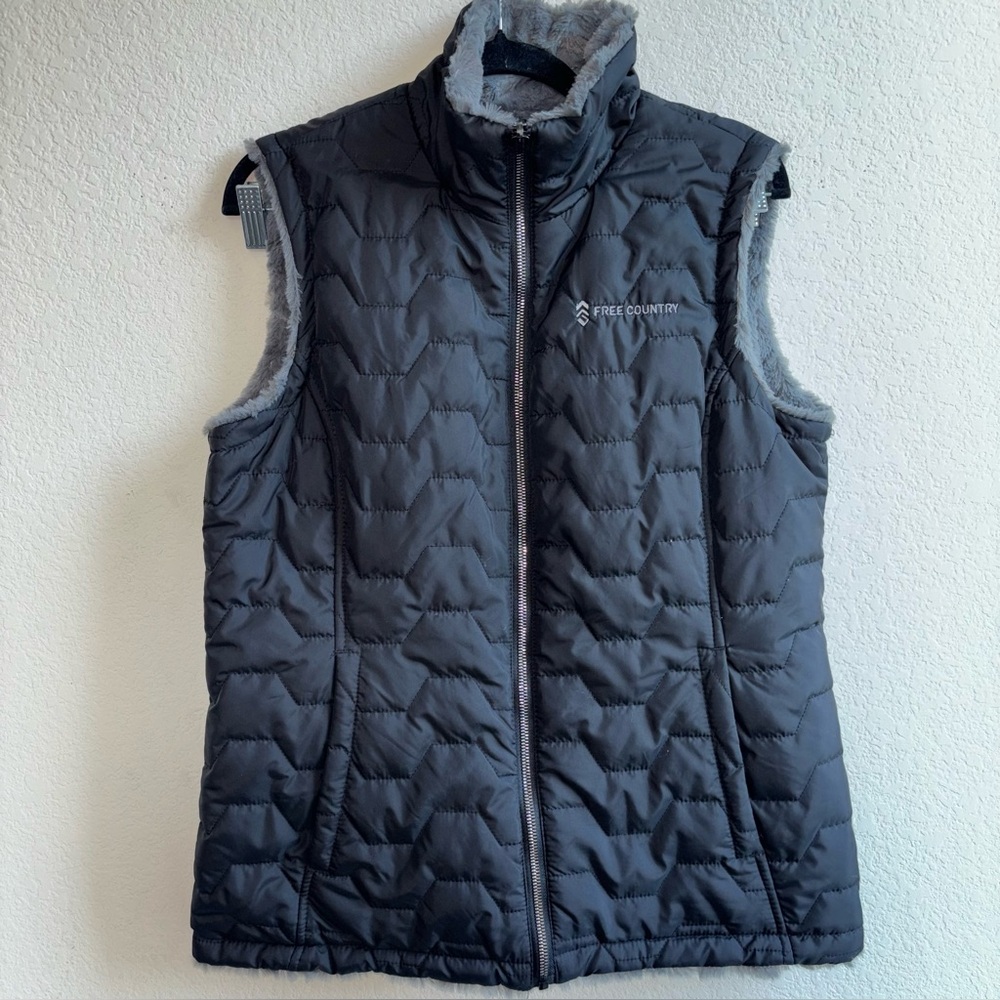 Free Country Dark Quilted Vest Jacket reversible faux fur